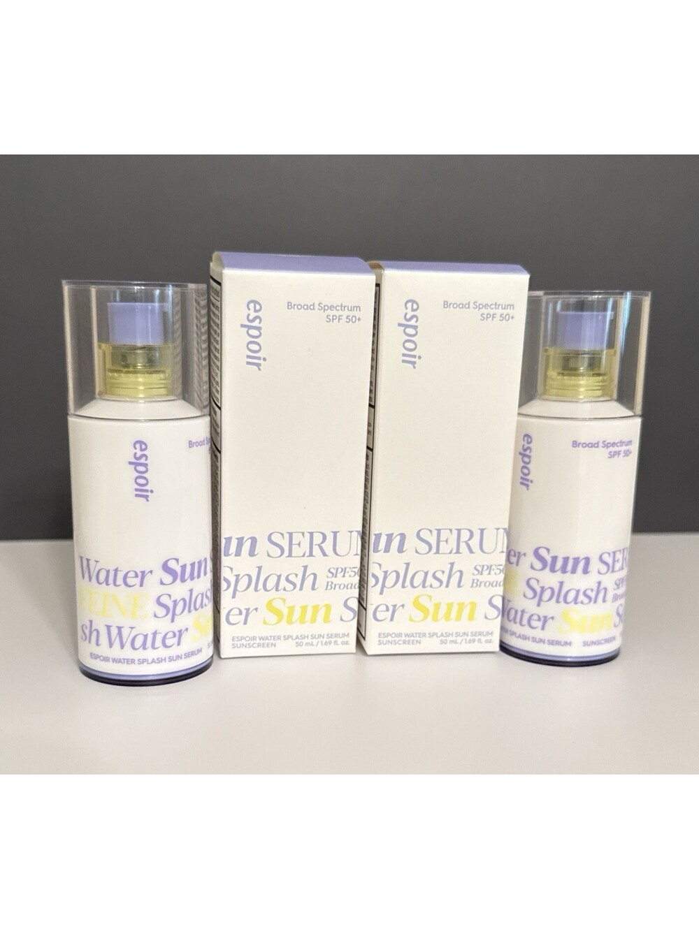 2-Pack: Espoir SPF 50 Water Splash Sun Serum, 1.69 fl oz Each, Exp 12/27, NIB